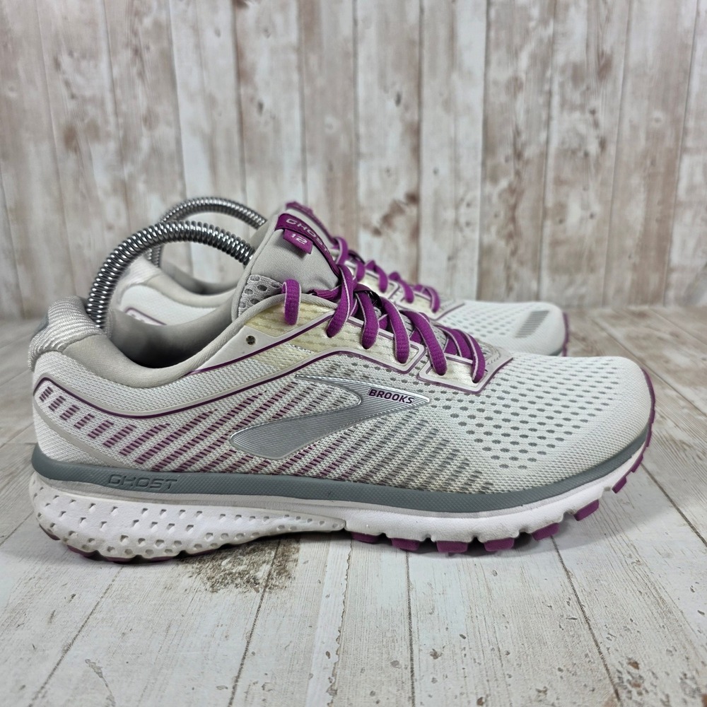 Brooks Ghost 12 Womens Running Shoes White Purple Silver 1203051B166 Size 9